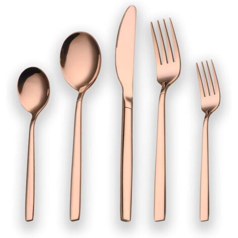 Couverts - 30 Pièces - Acier Inoxydable - Plaqué Titane Or Rose - 6 Personnes - Lavable Lave-vaisselle