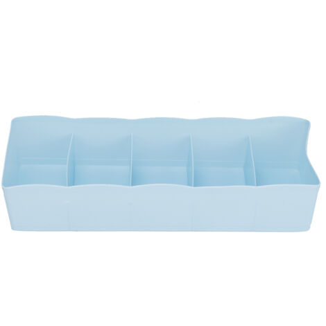 Panier de rangement en plastique pour sous-vêtements et chaussettes, style tiroir, 5 compartiments (bleu) (1/5)