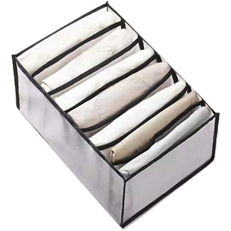 Boîte de rangement portable en filet, boîte de séparation de tiroir pliable et multifonctionnelle, adaptée aux pantalons et jeans, 7 compartiments, noire. (1/5)