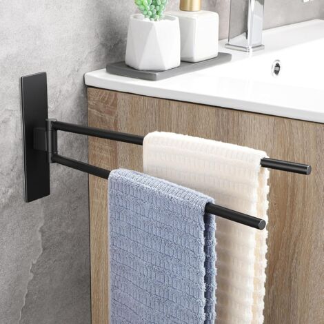 Porte-serviettes - 1 Pièce - Acier Inoxydable - Pivotant 180° - Sans Perçage - Salle De Bain - Noir Mat - 39 cm (1/5)