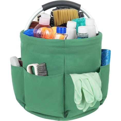 Panier De Rangement Nettoyage - 1 Unité - Tissu Oxford Vert - Multi-poches Et Poignée - Pour Maison Et Jardin - 28x28x28cm (1/5)