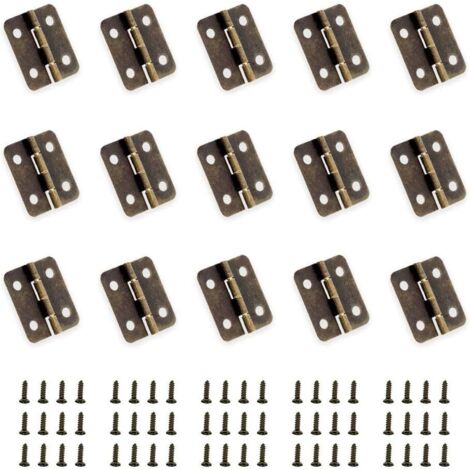 50 mini charnières pliantes en bronze à monter soi-même avec 200 broches de rechange, adaptées aux boîtes en bois, boîtes à bijoux, accessoires de bricolage pour armoires (18 x 16 mm). (1/5)