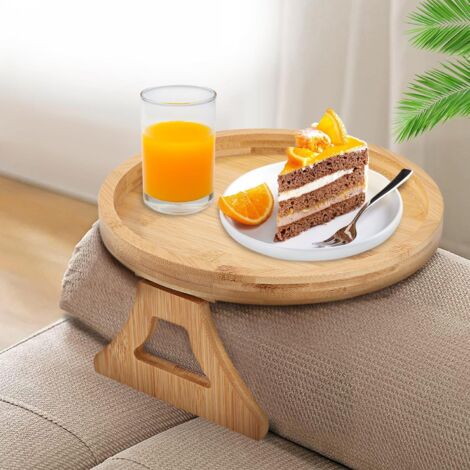 Plateau pliable en bois imperméable à clipser pour canapé, table d'appoint en bambou pour canapé, plateau à clipser pour accoudoir de canapé, peut contenir des en-cas et des boissons, avec télécommand (1/5)