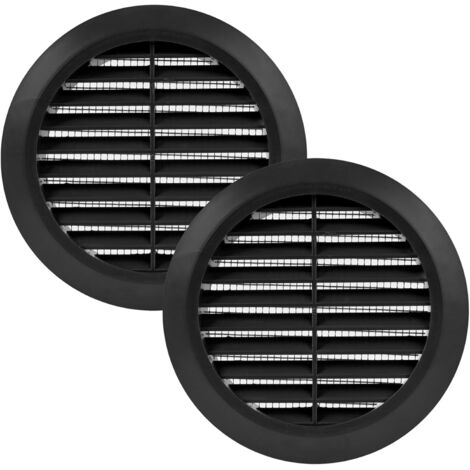 Grille D'aération Ronde - Lot De 2 - 100 Mm - Noir - Plastique Avec Moustiquaire - Pour Salle De Bain Et Cuisine (1/5)