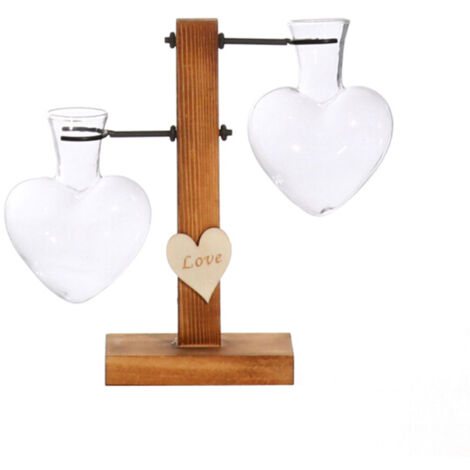 Vase hydroponique en verre, jardinière de bureau vintage, jardinière hydroponique avec cadre en bois vintage, idéale pour les jardins d'intérieur. (1/5)