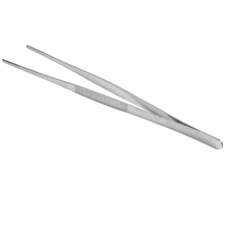 1 pince alimentaire à long manche en acier inoxydable argenté de 30 cm, manche droit, pour la maison, le secteur médical, le jardinage et la cuisine. (1/5)