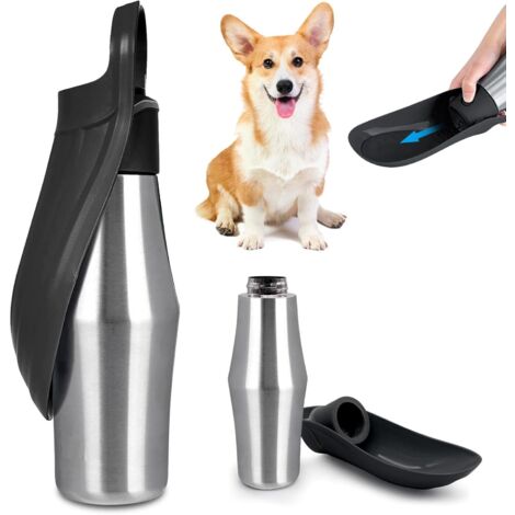 Gourde pour chien - 1 unité - Acier inoxydable - Pliable 180° - Randonnée et voyage - 750 ml (1/5)