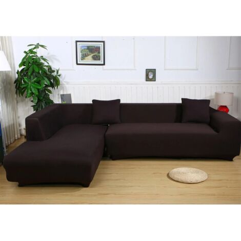 Housse de canapé extensible marron deux pièces pour trois places - Housse de canapé extensible marron deux pièces pour trois places (1/5)