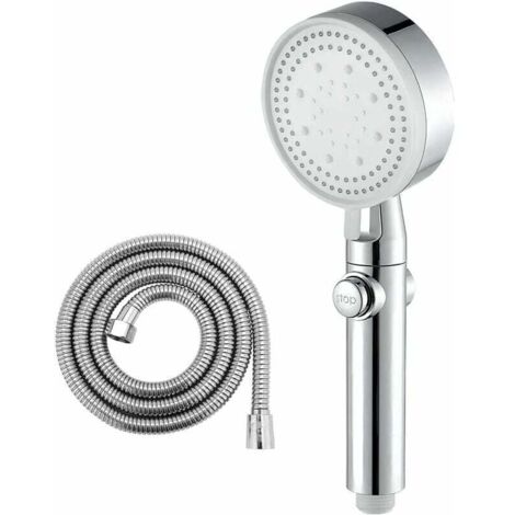 Pommeau de douche haute pression et flexible avec interrupteur d'arrêt, 4 modes de jet, pommeau de douche à main, ensemble de douche de salle de bain + flexible de 1,5 mètre, chromé. (1/5)