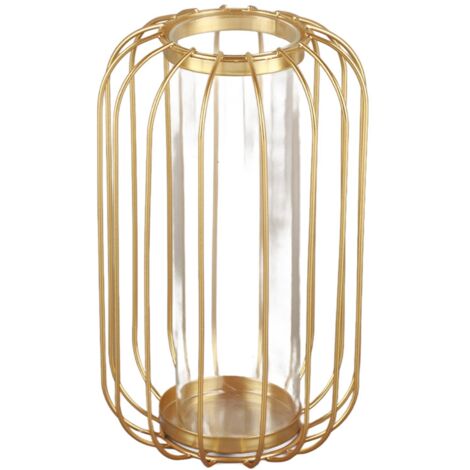Vase en fer forgé en forme de lanterne nordique en verre (or champagne) - Vase en fer forgé en forme de lanterne nordique en verre (or champagne) (1/5)