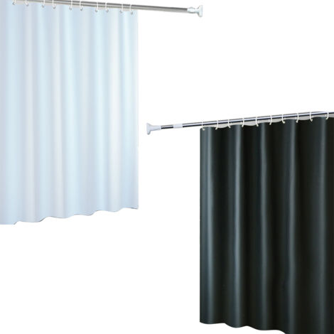 [Ensemble deux pièces] Rideau de séparation de salle de bain noir pur/blanc pur, 180 cm de large x 200 cm de haut, tissu résistant à la moisissure et facile à laver, avec 12 anneaux de suspension, con (1/5)
