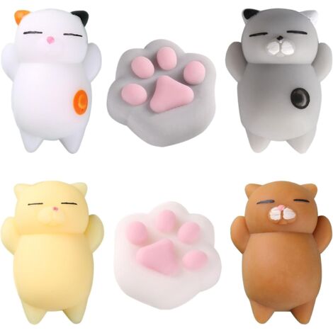 Jouet Squishy Mochi - Lot de 6 - Patte de Chat et Calmar - Anti-Stress Souple - Enfant Adulte - Kawaii