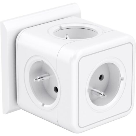 Multiprise Cube 5 Prises - 1 Unité - Plastique Compact - 3680W Max - Bureau Maison Voyage - 10x10x10cm Blanc (1/5)