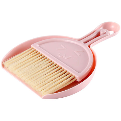 Ensemble mini balai et pelle, mini balai et pelle à poussière à suspendre pour clavier et ordinateur portable, idéal pour le nettoyage de bureau, rose. (1/5)