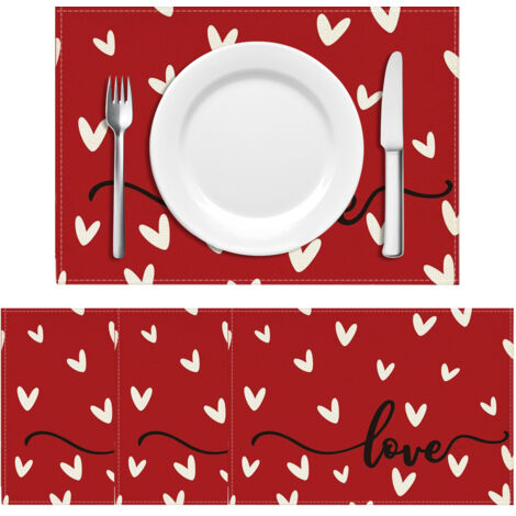 Ensemble de sets de table « Cœur rose » pour la fête des mères (4 pièces), 12 x 18 pouces, sets de table saisonniers pour les fêtes, la cuisine et la décoration de la salle à manger. (1/5)