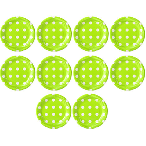 Lot de 10 plateaux en papier à pois de 18 cm, assiettes à gâteaux et assiettes jetables pour barbecue (vert) (1/5)