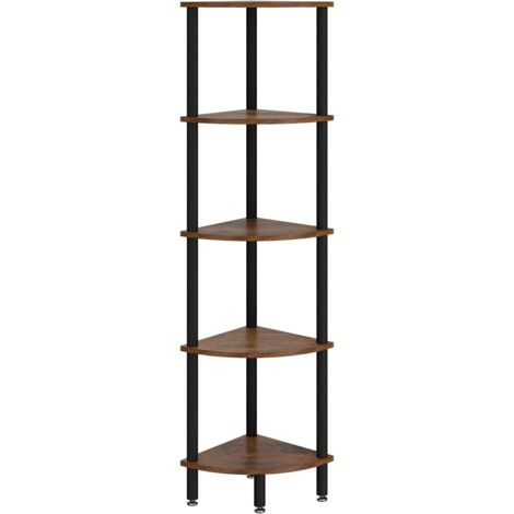 Étagère d'angle - 5 niveaux - Panneau de particules - Rangement salon bureau - Marron (1/5)