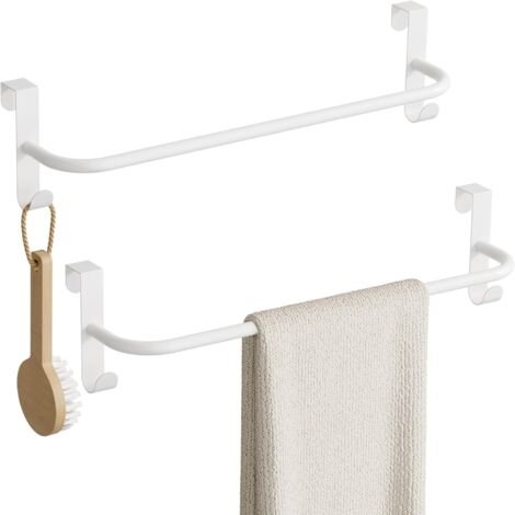 Porte-Serviettes Sur Porte - 2 Pièces - Métal Blanc - 2 Crochets - Salle de Bain Cuisine - 40CM (1/5)