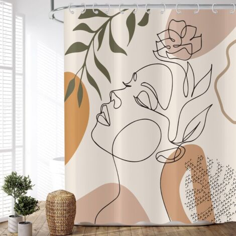 Rideau de Douche 165x180 cm - Polyester Imperméable - Motif Abstrait Boho - Avec 12 Crochets (1/5)