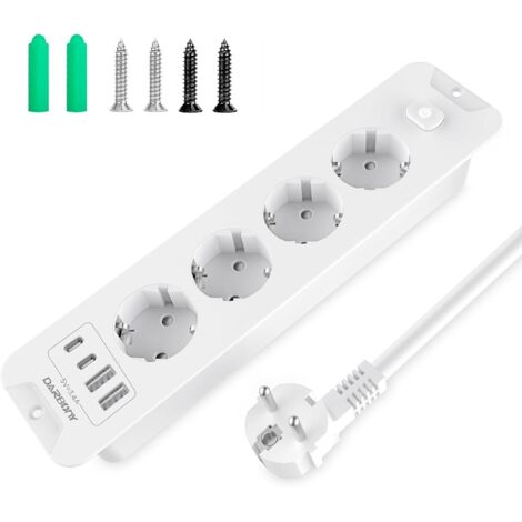 Prise Encastrable - 1 Unité - Blanc - 4 Prises Et 2 USB-C - 4000W Pour Bureau Et Cuisine (1/5)