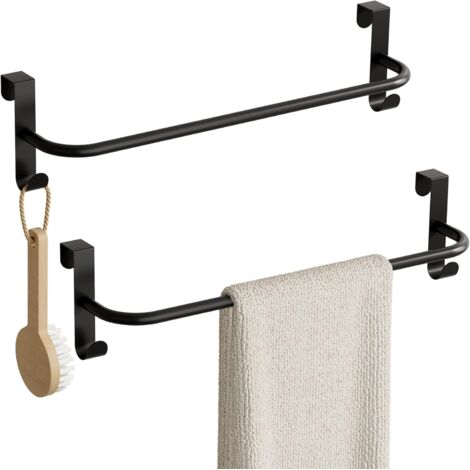 Porte-Serviettes - 2 Pièces - Métal Noir Mat - Double Crochet - Salle De Bain Et Cuisine - 40CM (1/5)