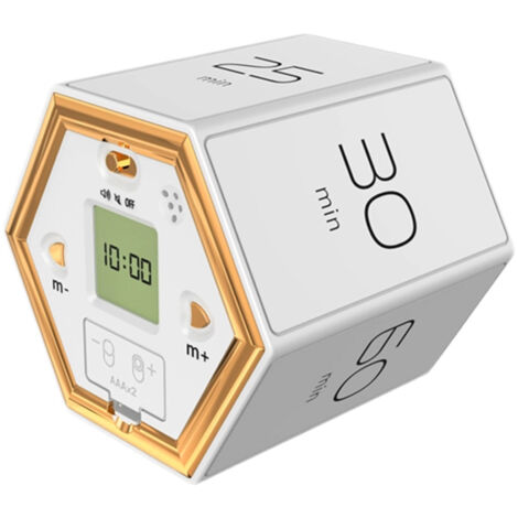 Minuteur hexagonal à bascule avec fonctions silencieuse et alarme - Minuteur de cuisine - Minuteur magnétique cubique pour cuisiner, étudier et travailler. (1/5)