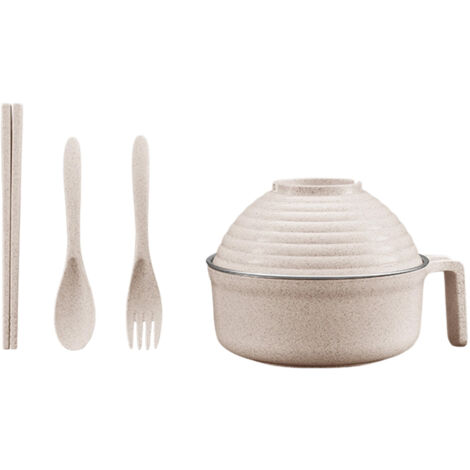 Ensemble de bols pour nouilles instantanées, bol en paille biodégradable avec couvercle et poignée, ensemble de couverts portables, bol à céréales inclus (1/5)
