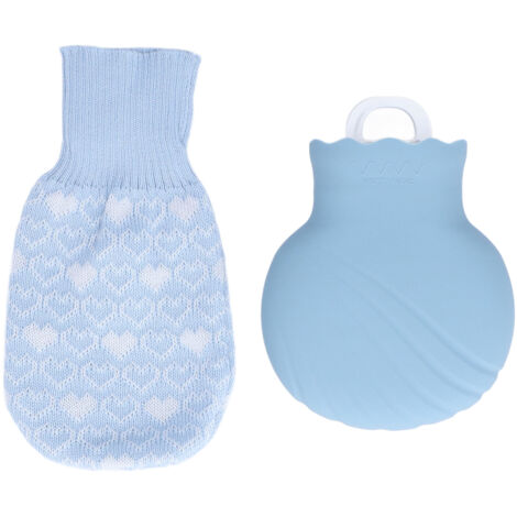 Bouillotte en silicone anti-explosion avec housse tricotée, adaptée à un usage familial, 245 ml, bleue. (1/5)