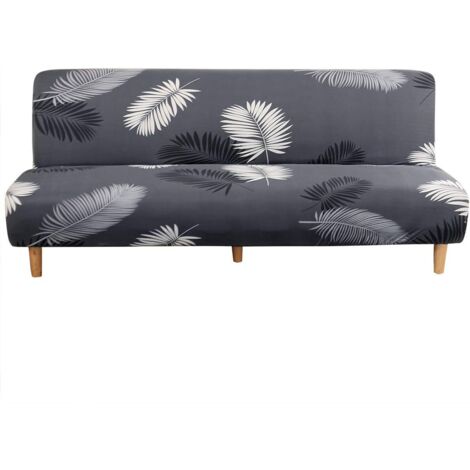 Housse de canapé sans accoudoirs, housse élastique pour canapé trois places, housse de canapé pliable, tissu antidérapant universel, 190-210 cm (motif feuilles) (1/5)