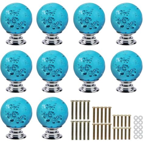 Poignées de tiroir en verre cristal transparent avec film à bulles® - poignées de porte d'armoire, bleu, beige (1/5)