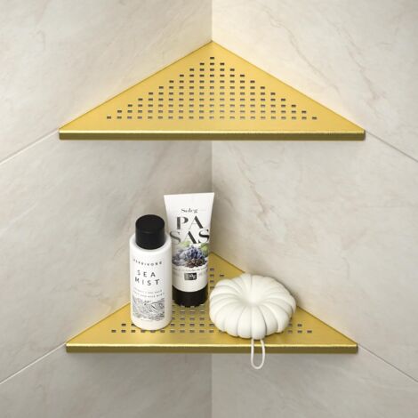 Etagere Douche Angle Lot de 2 - Acier Inoxydable 304 - Sans Perçage - Drainage Rapide - Pour Mur Carrelé - Doré 254mm