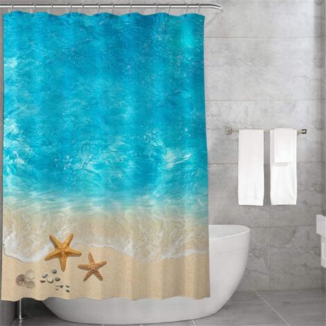 Rideau De Douche - 1 Pièce - Polyester Imperméable - Motif Mer Anti-moisissure - Salle De Bain - 180x200 Cm (1/5)