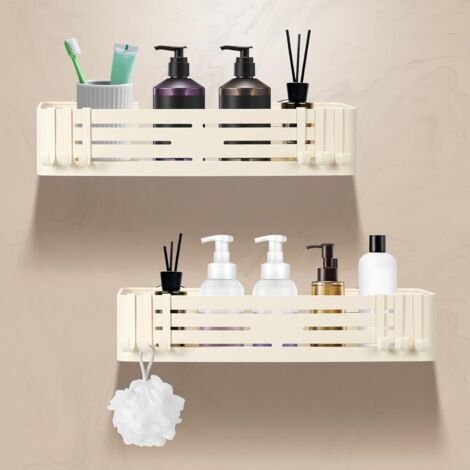 Etagere Douche Sans Percage - Lot De 2 - Aluminium - Ventouses Puissantes - Salle De Bain Et Cuisine - Creme (1/5)