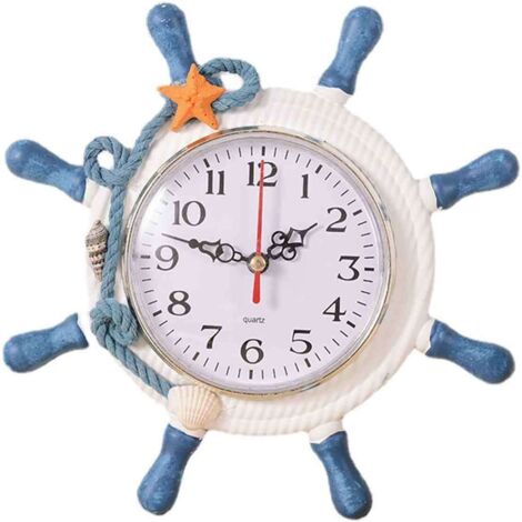 Horloge décorative de plage sur le thème maritime, horloge décorative sur le thème de l'océan, décoration de roue de voilier (couleur aléatoire) (1/5)