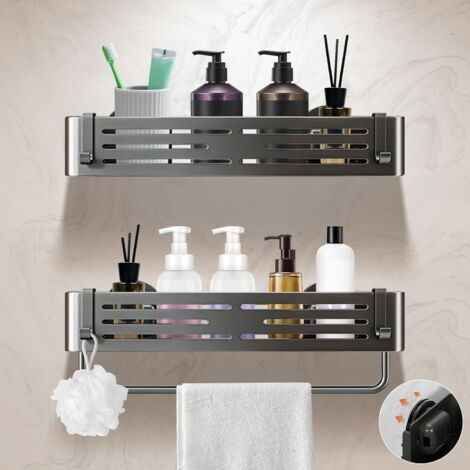 Étagère Douche - Lot de 2 - Aluminium - Sans Percage - Salle de Bain et Cuisine - Gris Gunmetal (1/5)