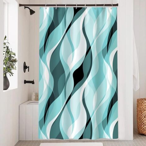 Rideau De Douche - 1 Pièce - Polyester - Imperméable Anti Moisissure - Salle De Bain - Bleu Rayé 120x180cm (1/5)