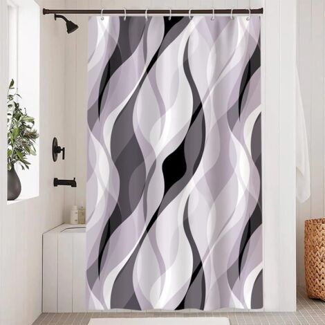 Rideau Douche Polyester - 120x180cm - Motif Lavande Abstrait - Imperméable Anti Moisissure - Avec 8 Crochets (1/5)