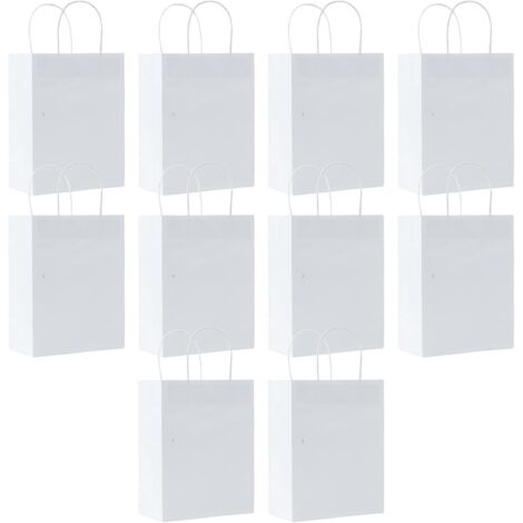 Sacs Cadeaux - Lot de 10 - Papier Kraft - Avec Poignées Torsadées - Pour Mariage Anniversaire - Blanc 21x15x8 cm (1/5)
