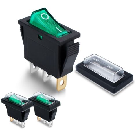Interrupteur à bascule - Lot de 3 - Nylon PA66 - Étanche IP67 - Industriel et Bricolage - Vert (1/5)