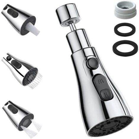Douchette Evier Cuisine - 1 Pièce - ABS Chromé - Rotation 360° - 3 Modes Jet - Pour Filetage Mâle 22mm - Argent (1/5)
