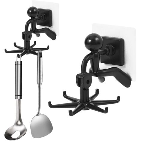 Support Ustensiles Cuisine - 2 Pièces - ABS Noir - Rotation 360° - 6 Crochets Adhésifs - Salle De Bain (1/5)