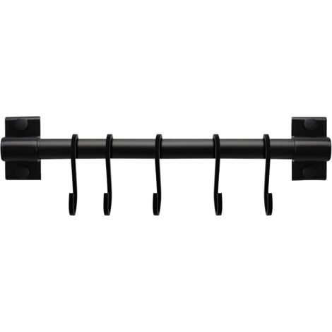 Barre De Suspension - 1 Unité - Aluminium - 5 Crochets Mobiles - Cuisine Et Salle De Bain - Noir 30cm