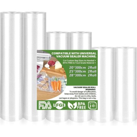 Rouleau Sous Vide Alimentaire - 6 Pièces - Sans BPA - Conservation Et Cuisson - Compatible Toutes Machines - 28x300cm