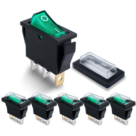 Interrupteur à Bascule - 6 Pièces - Nylon Vert - 3 Broches KCD3-103 - Étanche 12V DC - Pour Industrie et Bricolage (1/5)