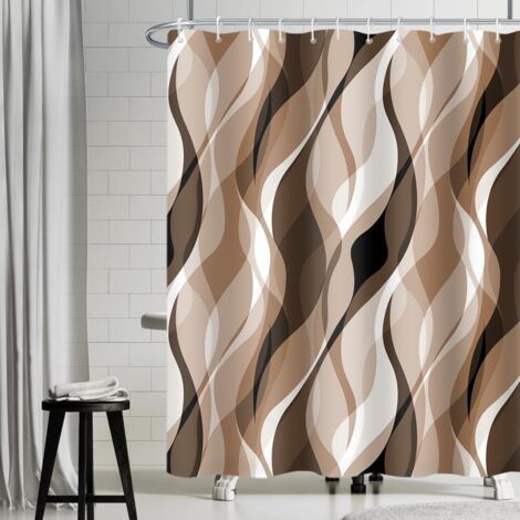 Rideau Douche - 1 Unité - Polyester - Imperméable Anti Moisissure - Salle de Bain - Brun Rayé 240x180cm (1/5)