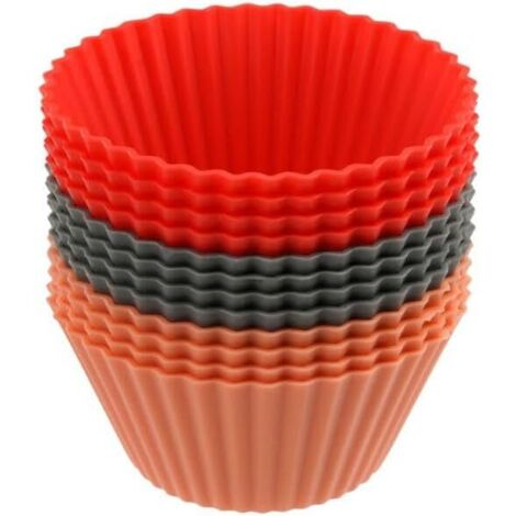 Moule Silicone - Lot de 12 - Mini Muffin - Résistant Chaud Froid - Pâtisserie - Rouge Gris (1/5)