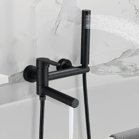 Mitigeur Baignoire Noir - 1 Unité - Laiton et Acier - Douchette 2 Fonctions - Salle de Bain - Filetage 1/2" (1/5)