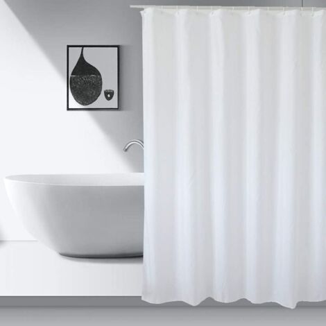 Rideau De Douche 120x180 Cm - Polyester Imperméable - Anti-Moisissure - Avec Crochets Et Ourlet Lesté - Blanc (1/5)