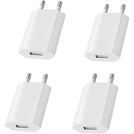 Chargeur USB - 4 Pièces - Plastique PC - Sortie 5V/1A - Pour Téléphone Et Montre - Compact (1/5)
