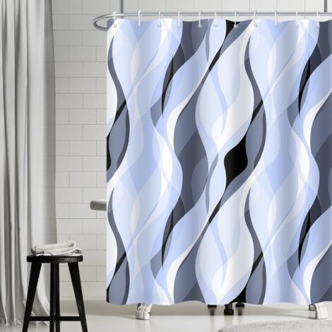 Rideau Douche Polyester - 1 Unité - Bleu Gris Rayé - Imperméable Anti Moisissure - Salle de Bain Standard - 200x180cm (1/5)
